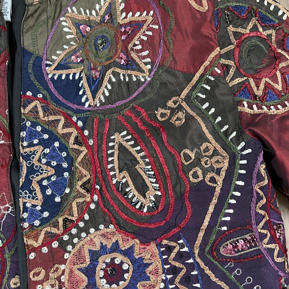 Chico's Jewel-Tone Silk Blend Patchwork Embroidered Jacket Sz XS - Picture 7 of 13